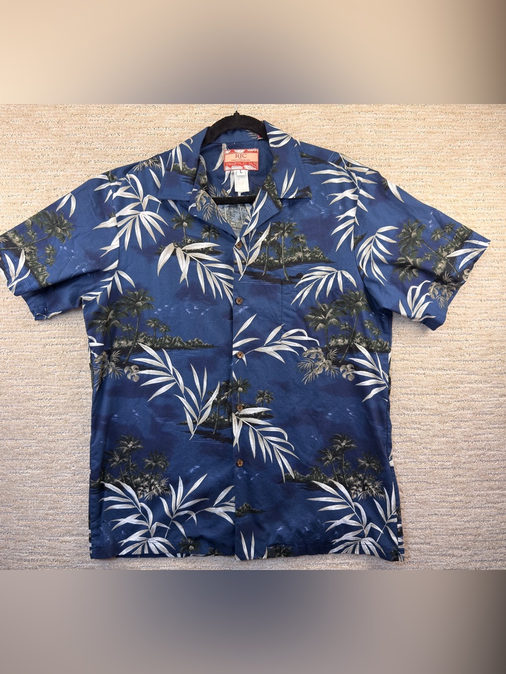 RJC Mens Hawaiian Tropical Floral Print Short Sleeve Button-Up Shirt